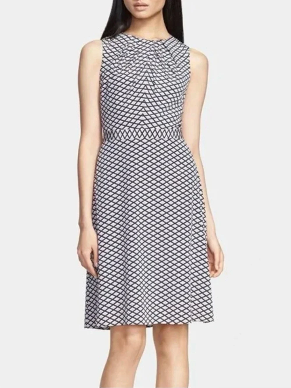 NWT Tory Burch Sleeveless A-Line Maxine Silk Geometric Dress Tan Blue 8